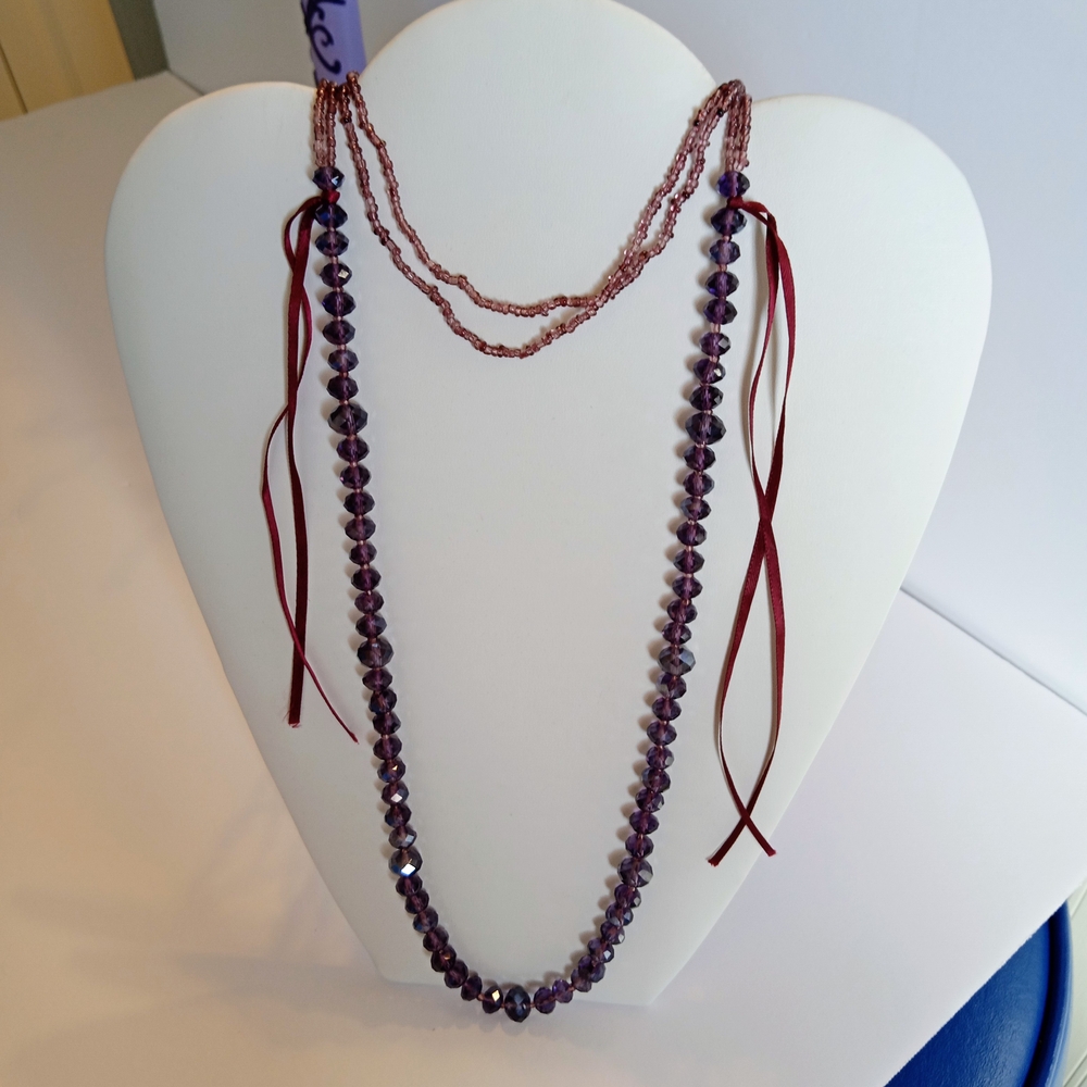 VTG 70s Boho Art Deco Shiny Deep Purple Satellite Shaped Beads Tiny Seed Beads